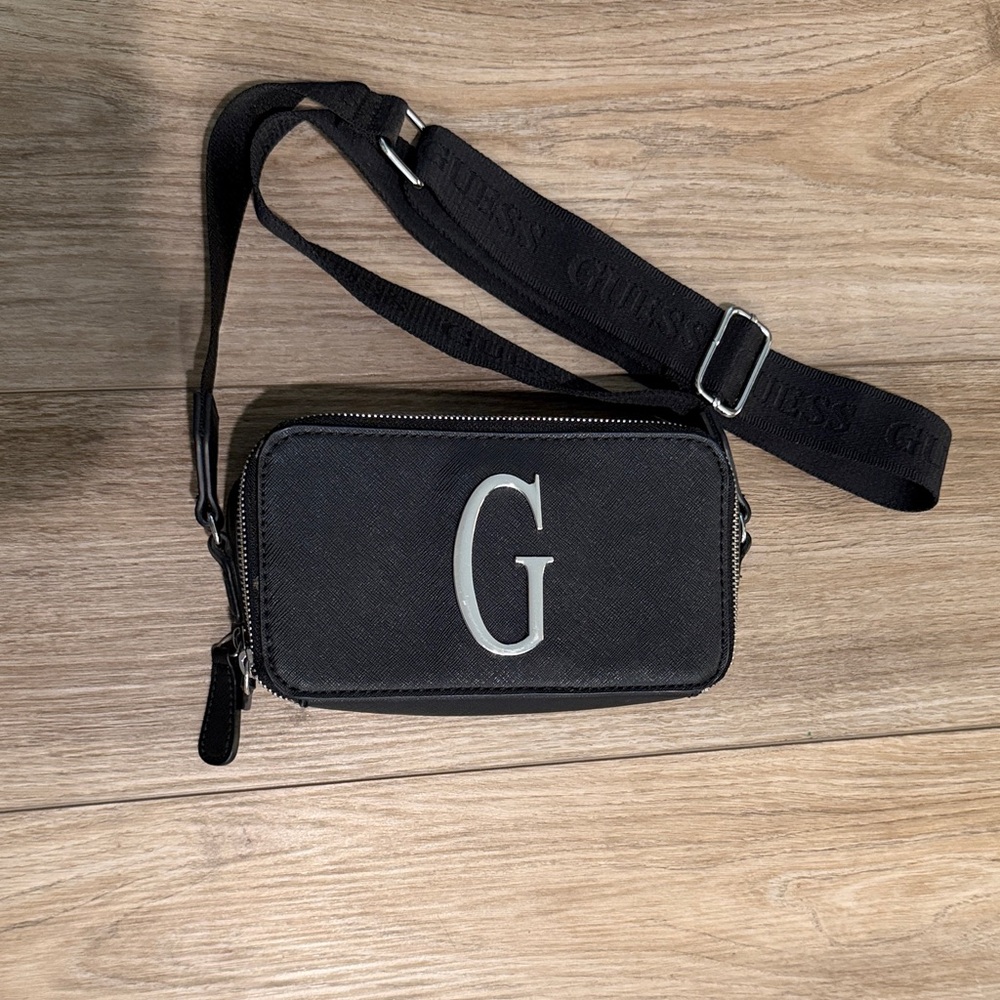 Guess Black Belt Bag with Silver Logo